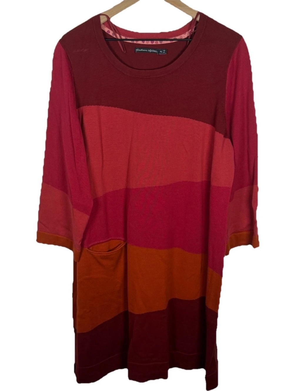 Sold — Gudrun Sjoden Knit Shift Dress Sz XL Multicolor Colorblock Lagenlook Red